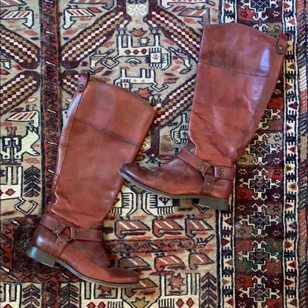 Tall, chesnut leather Frye boots
